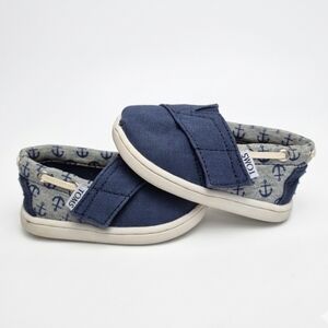 TOMS Toddler Boys Navy Anchor Bimini Boat Shoes Size 4T